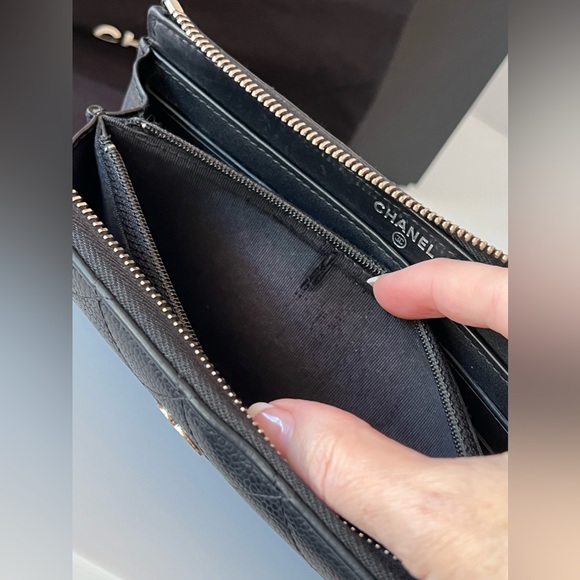 Chanel Caviar Wallet Leather Quilted 3/4 Zip Large Long Black / Silver - Picture 15 of 16